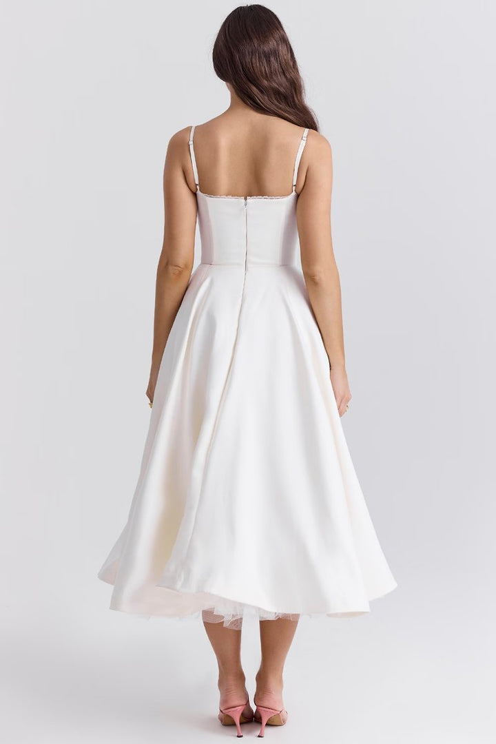 Women's Bustier Midi Satin Flared Cocktail Party Dress