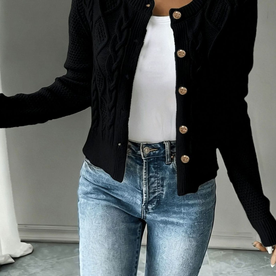 Women's Cable-Knit Button-Front Cropped Cardigan - Black