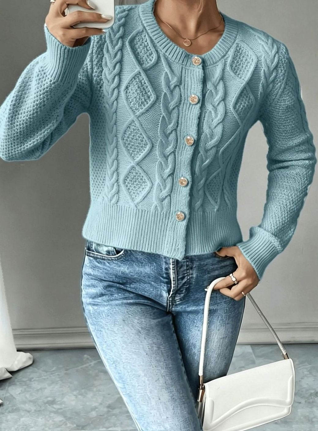 Women's Cable-Knit Button-Front Cropped Cardigan