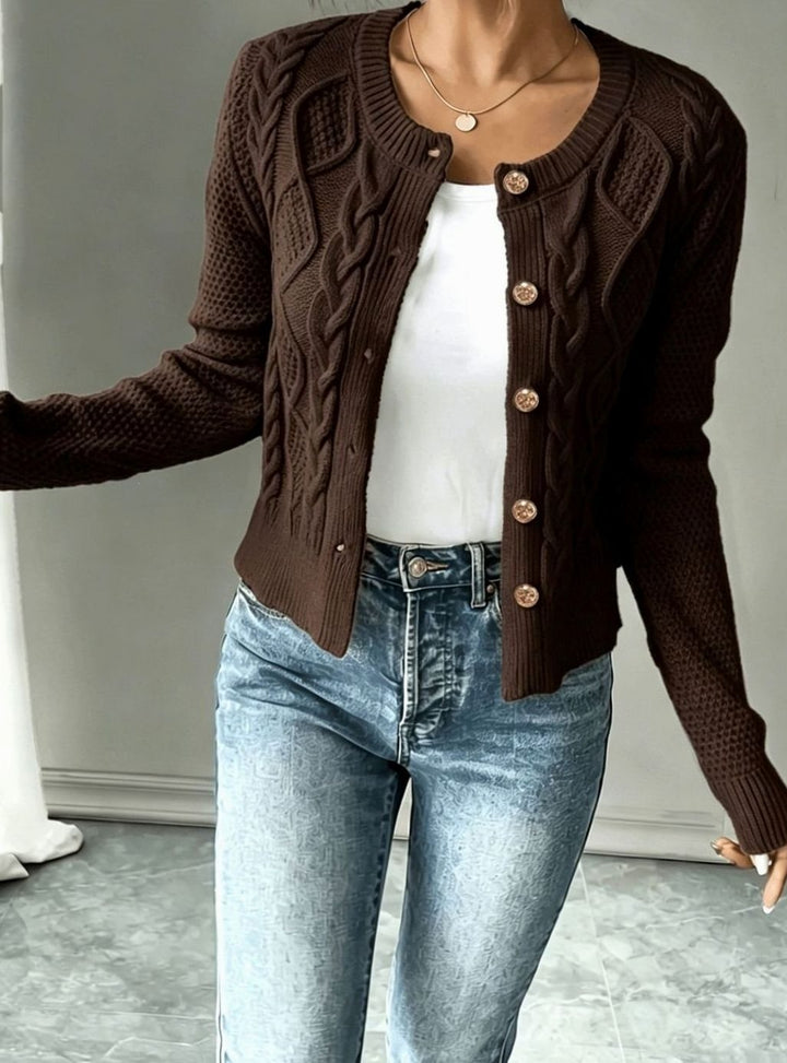Women's Cable-Knit Button-Front Cropped Cardigan