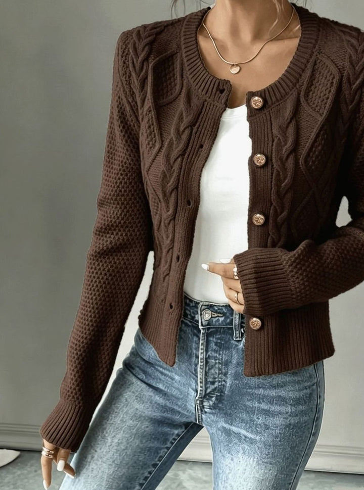 Women's Cable-Knit Button-Front Cropped Cardigan