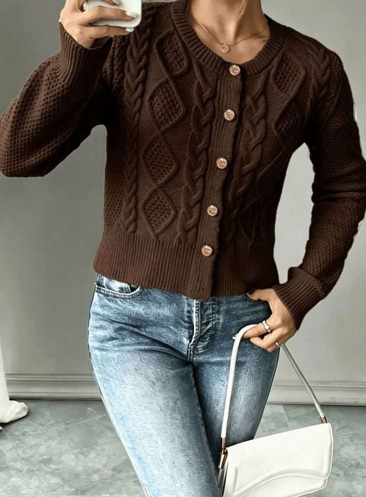Women's Cable-Knit Button-Front Cropped Cardigan