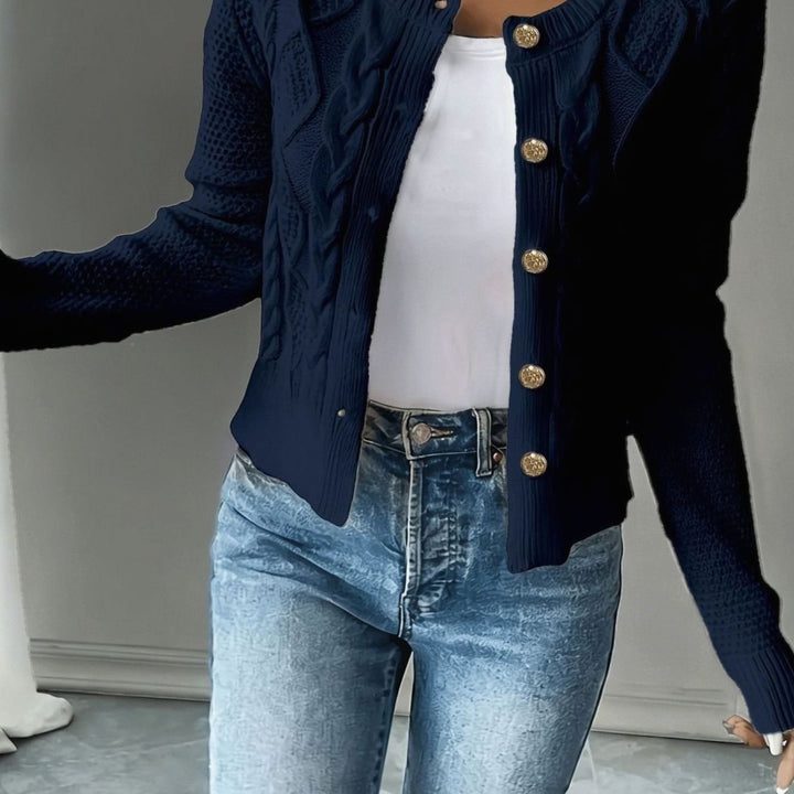 Women's Cable-Knit Button-Front Cropped Cardigan - Navy