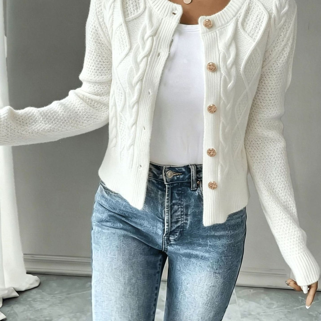 Women's Cable-Knit Button-Front Cropped Cardigan - White