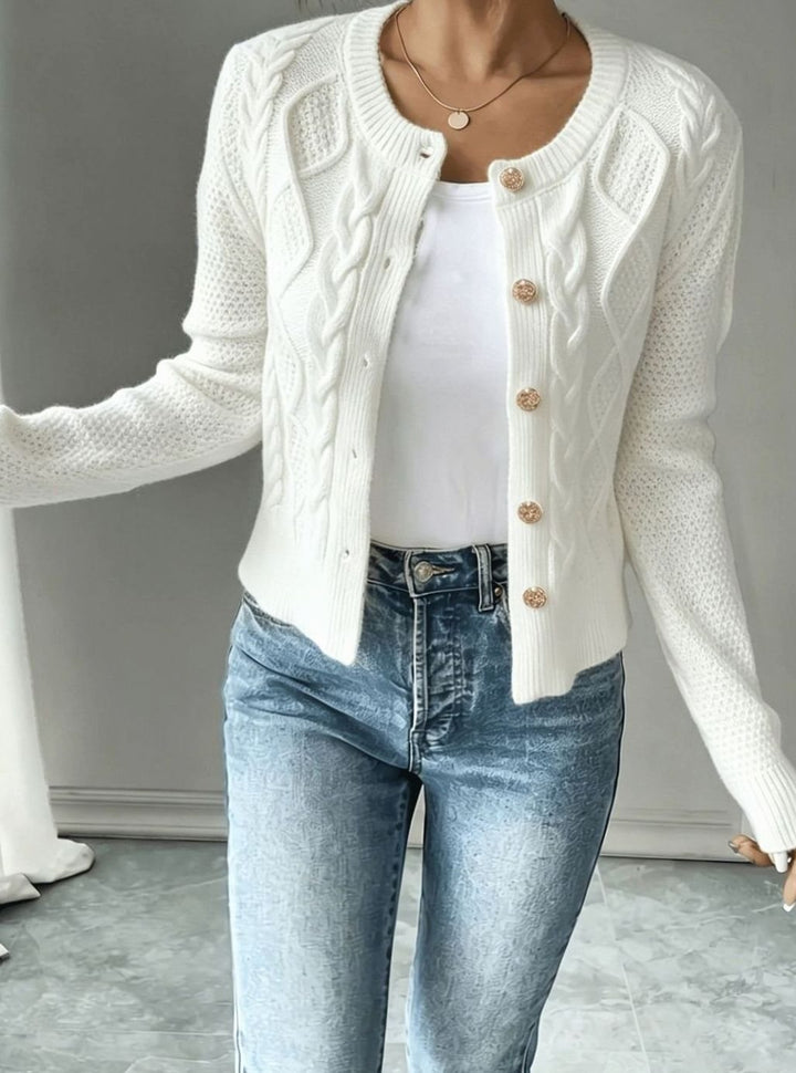 Women's Cable-Knit Button-Front Cropped Cardigan