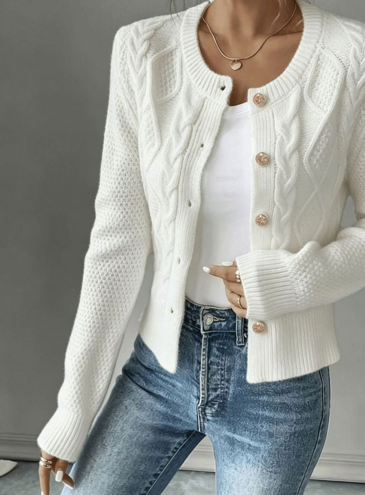 Women's Cable-Knit Button-Front Cropped Cardigan
