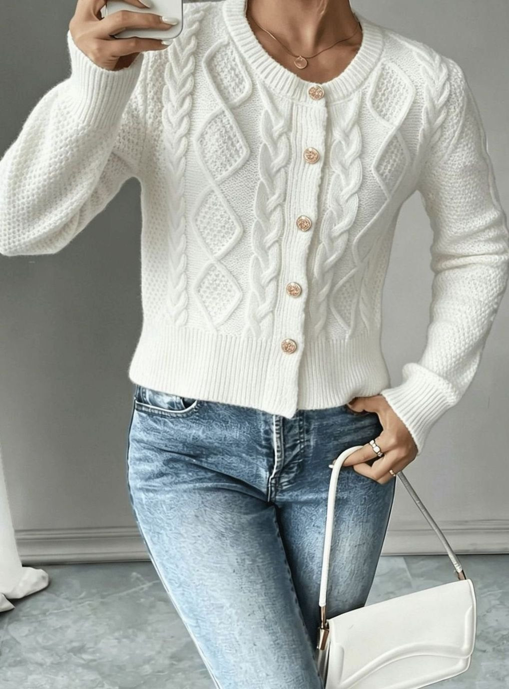 Women's Cable-Knit Button-Front Cropped Cardigan