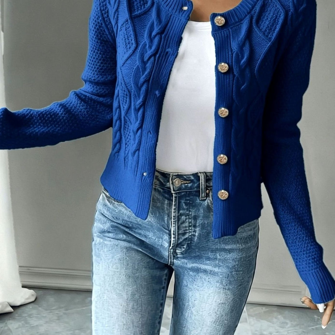 Women's Cable-Knit Button-Front Cropped Cardigan - Blue