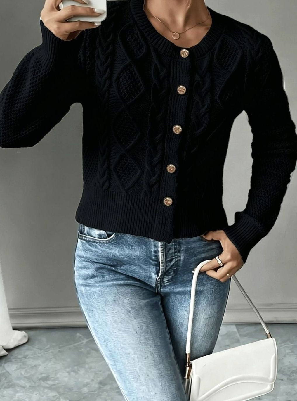 Women's Cable-Knit Button-Front Cropped Cardigan