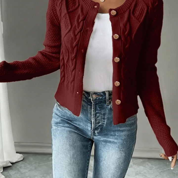 Women's Cable-Knit Button-Front Cropped Cardigan - Deep Red