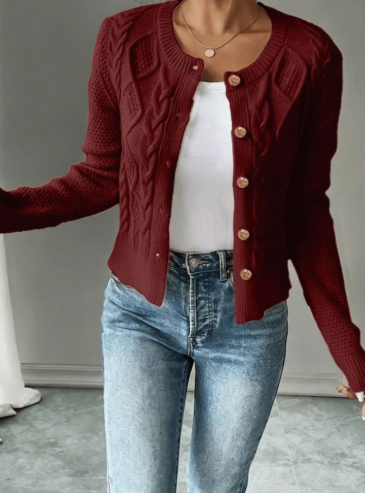 Women's Cable-Knit Button-Front Cropped Cardigan