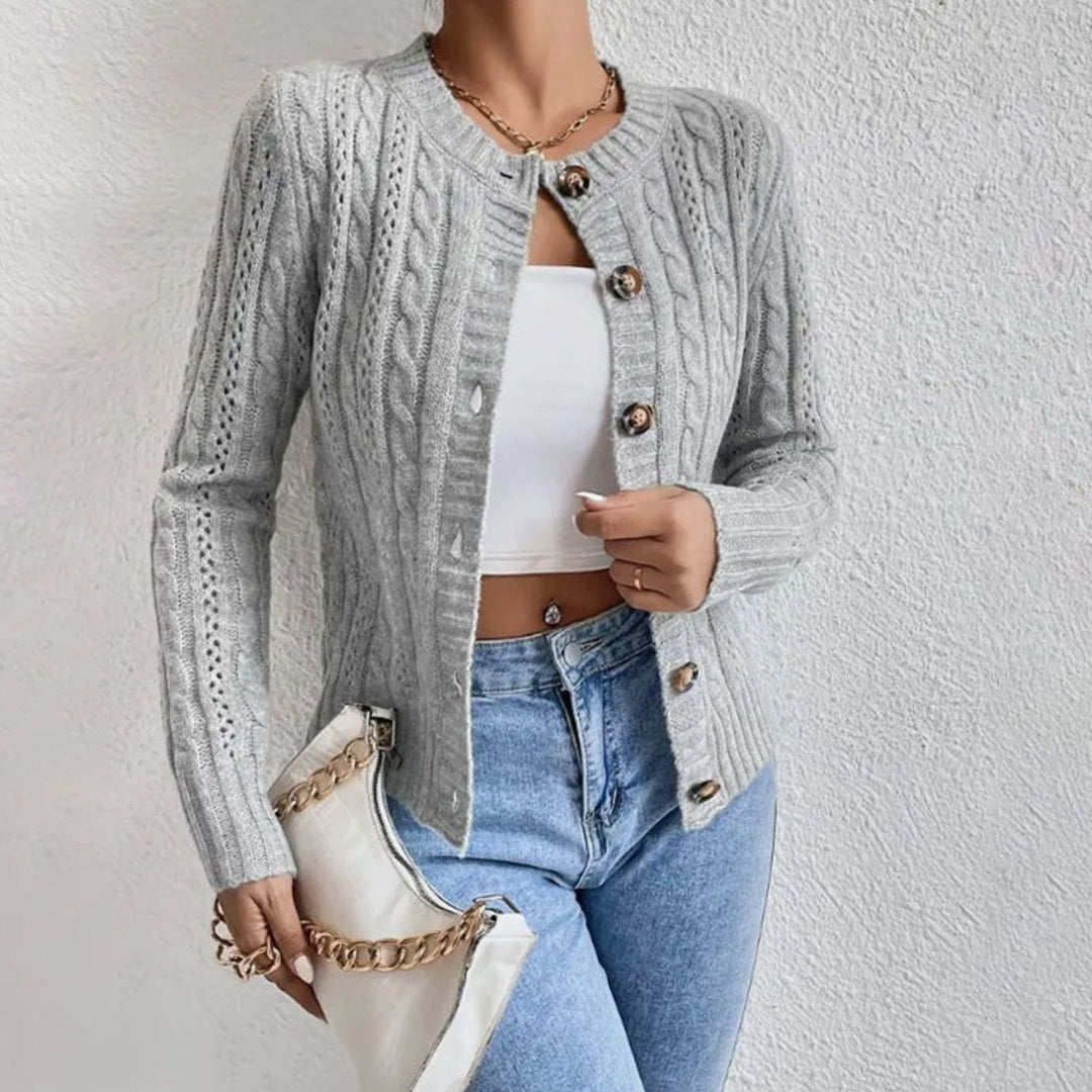 Women's Cable Knit Button-Front Cropped Cardigan Sweater - Gray