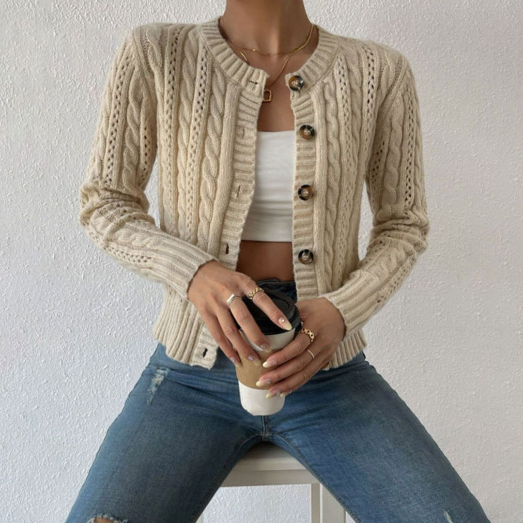 Women's Cable Knit Button-Front Cropped Cardigan Sweater - Beige