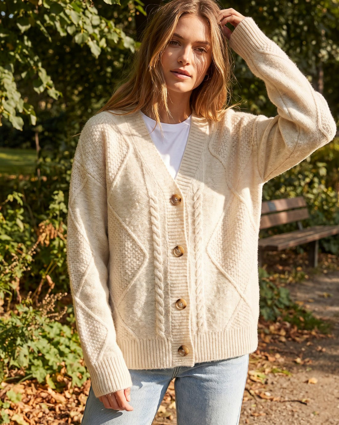 Women's Cable Knit Button-Front Long Sleeve Cardigan