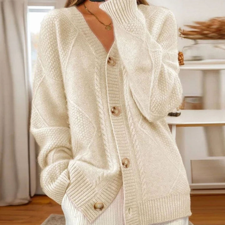 Women's Cable Knit Button-Front Long Sleeve Cardigan