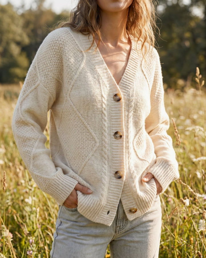 Women's Cable Knit Button-Front Long Sleeve Cardigan