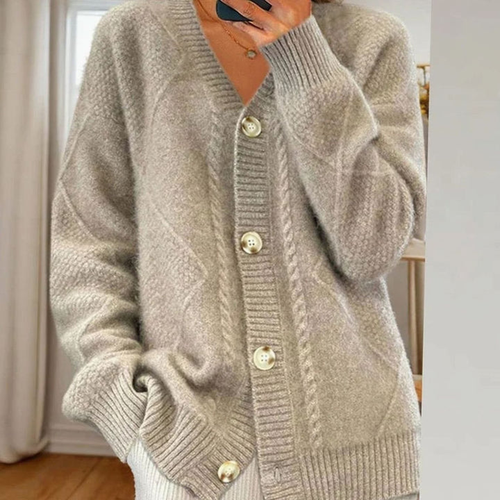 Women's Cable Knit Button-Front Long Sleeve Cardigan - Light Gray