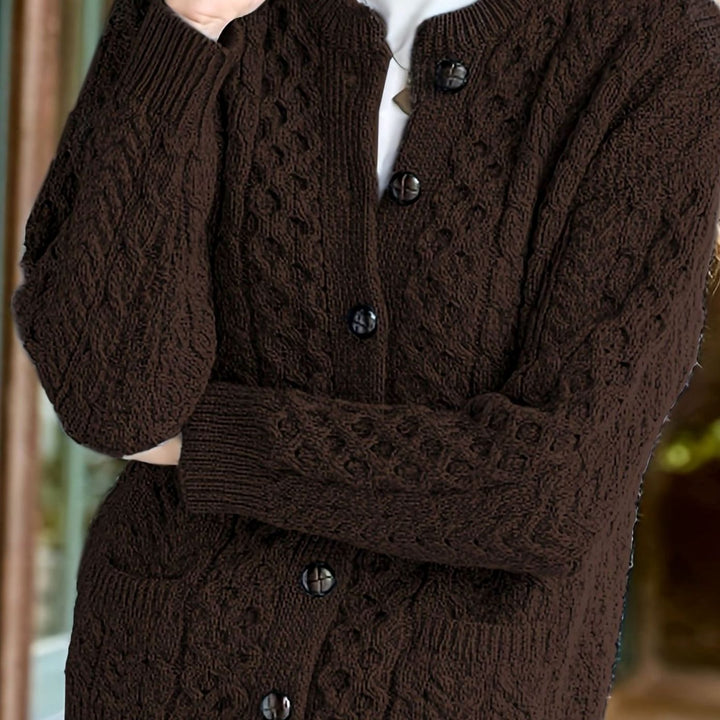 Women's Cable-Knit Button-Front Relaxed Cardigan Sweater - Coffee Brown
