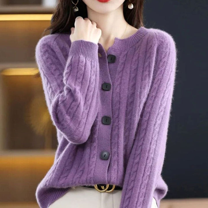 Women's Cable-Knit Button-Up Relaxed Fit Winter Cardigan