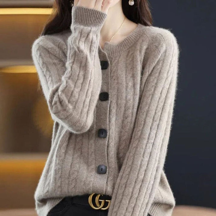 Women's Cable-Knit Button-Up Relaxed Fit Winter Cardigan