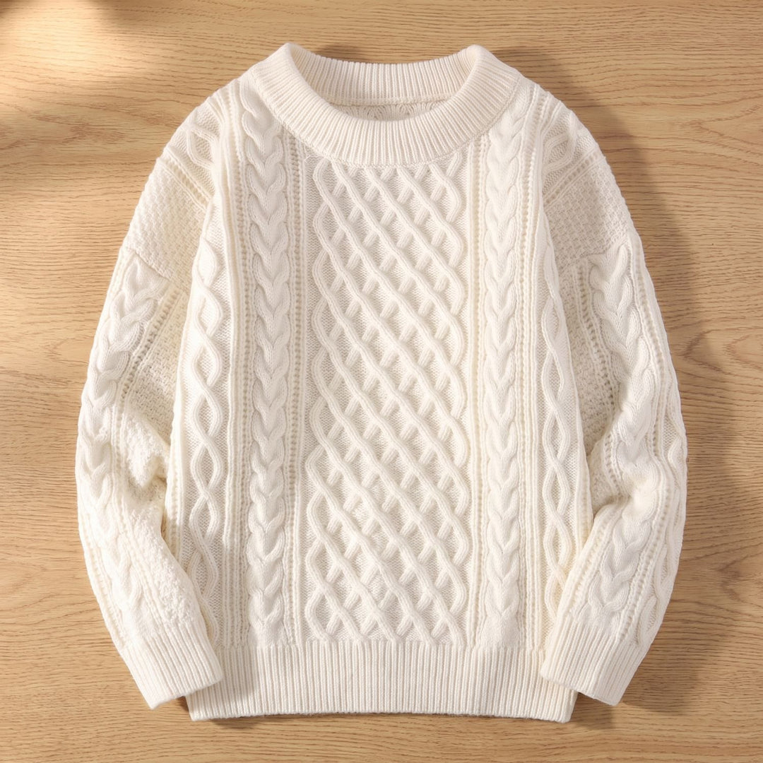 Women's Cable-Knit Crew Neck Ribbed-Cuff Pullover Sweater - White