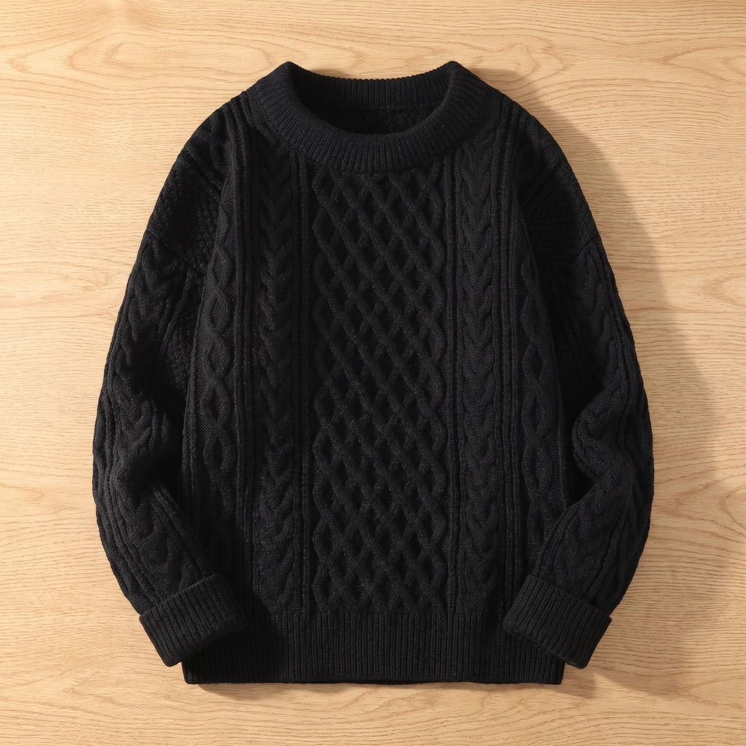 Women's Cable-Knit Crew Neck Ribbed-Cuff Pullover Sweater - Black