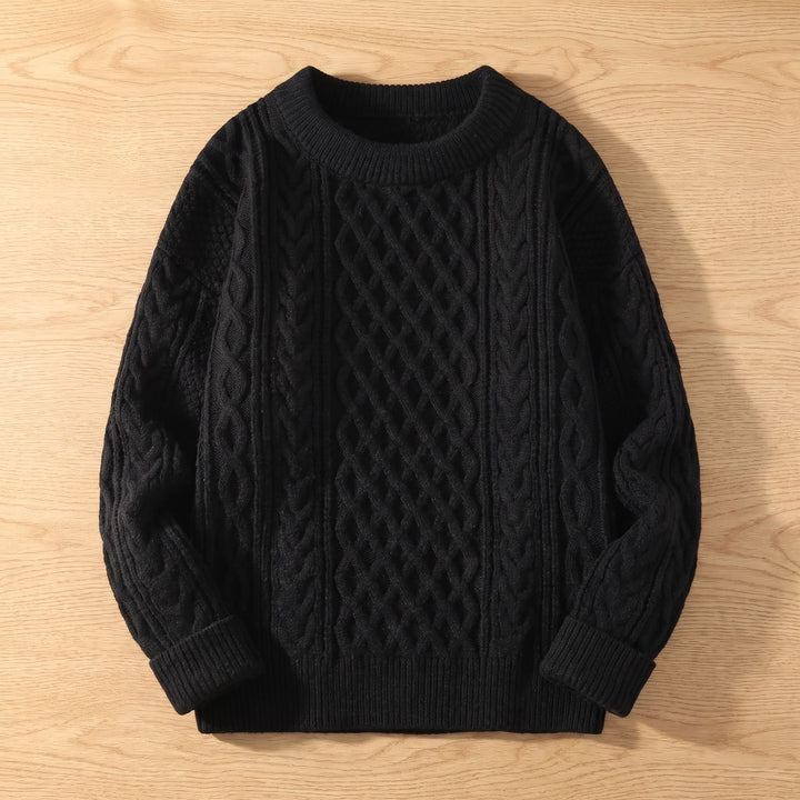 Women's Cable-Knit Crew Neck Ribbed-Cuff Pullover Sweater - Black