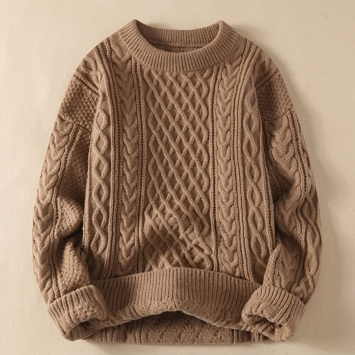 Women's Cable-Knit Crew Neck Ribbed-Cuff Pullover Sweater - Brown