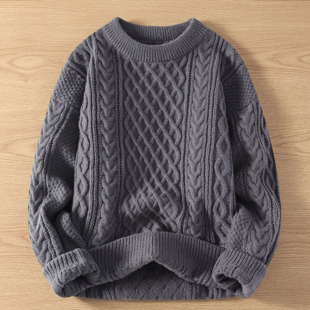 Women's Cable-Knit Crew Neck Ribbed-Cuff Pullover Sweater - Gray