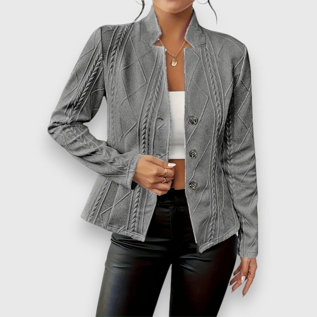 Women's Cable-Knit Mock-Neck Long-Sleeve Fitted Sweater - Gray