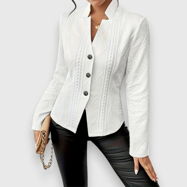 Women's Cable-Knit Mock-Neck Long-Sleeve Fitted Sweater - White