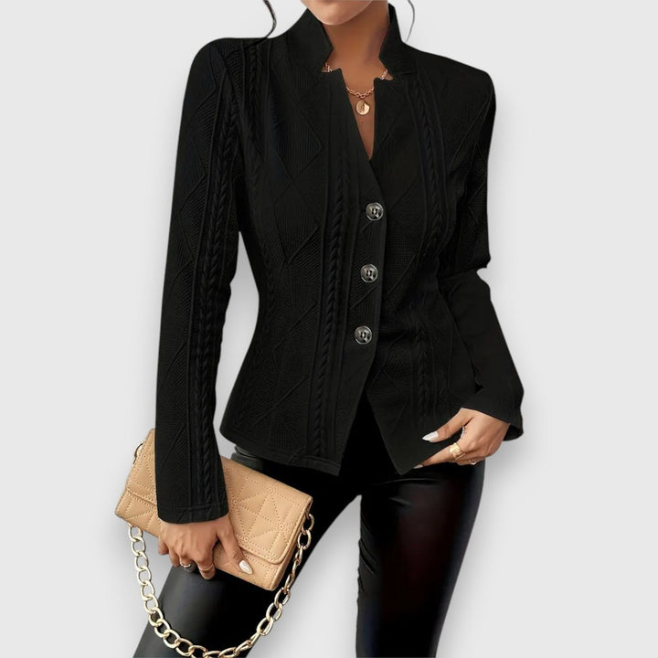 Women's Cable-Knit Mock-Neck Long-Sleeve Fitted Sweater - Black