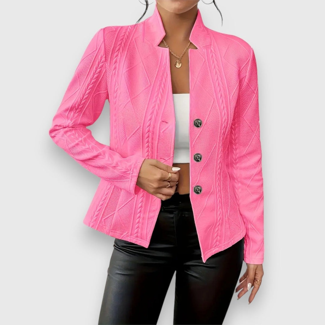 Women's Cable-Knit Mock-Neck Long-Sleeve Fitted Sweater - Pink