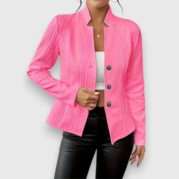 Women's Cable-Knit Mock-Neck Long-Sleeve Fitted Sweater - Pink