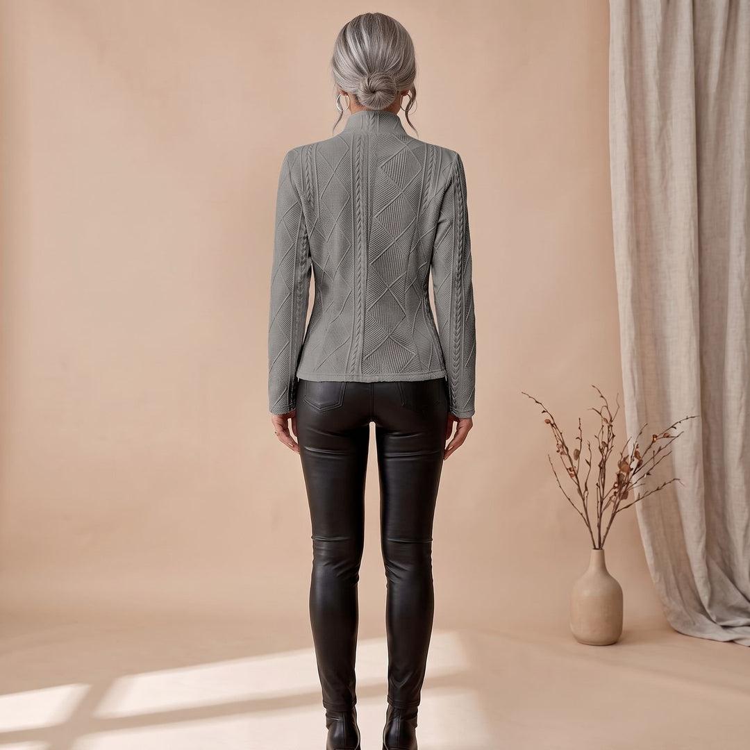 Women's Cable-Knit Mock-Neck Long-Sleeve Fitted Sweater, Gray