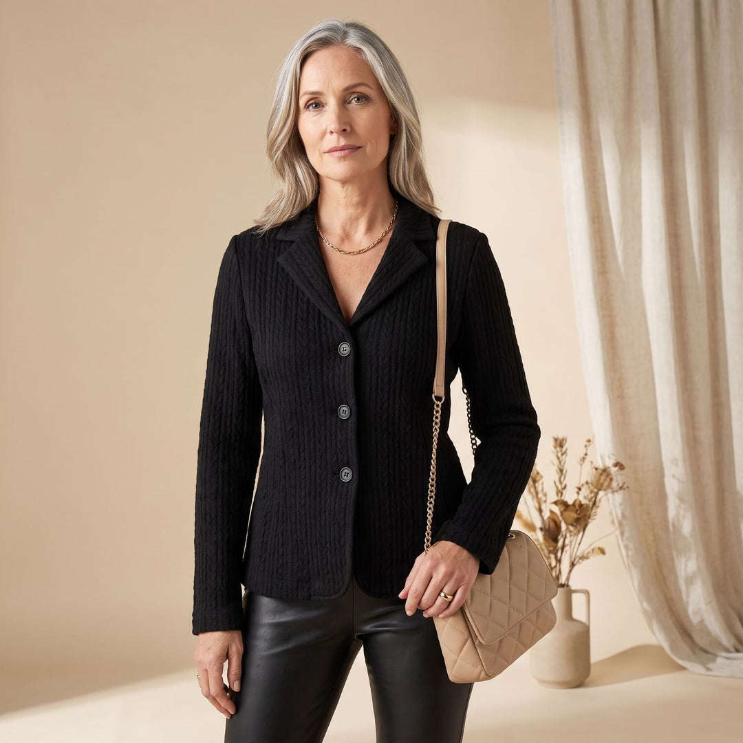 Women's Cable-Knit Mock-Neck Long-Sleeve Fitted Sweater, Gray - Black