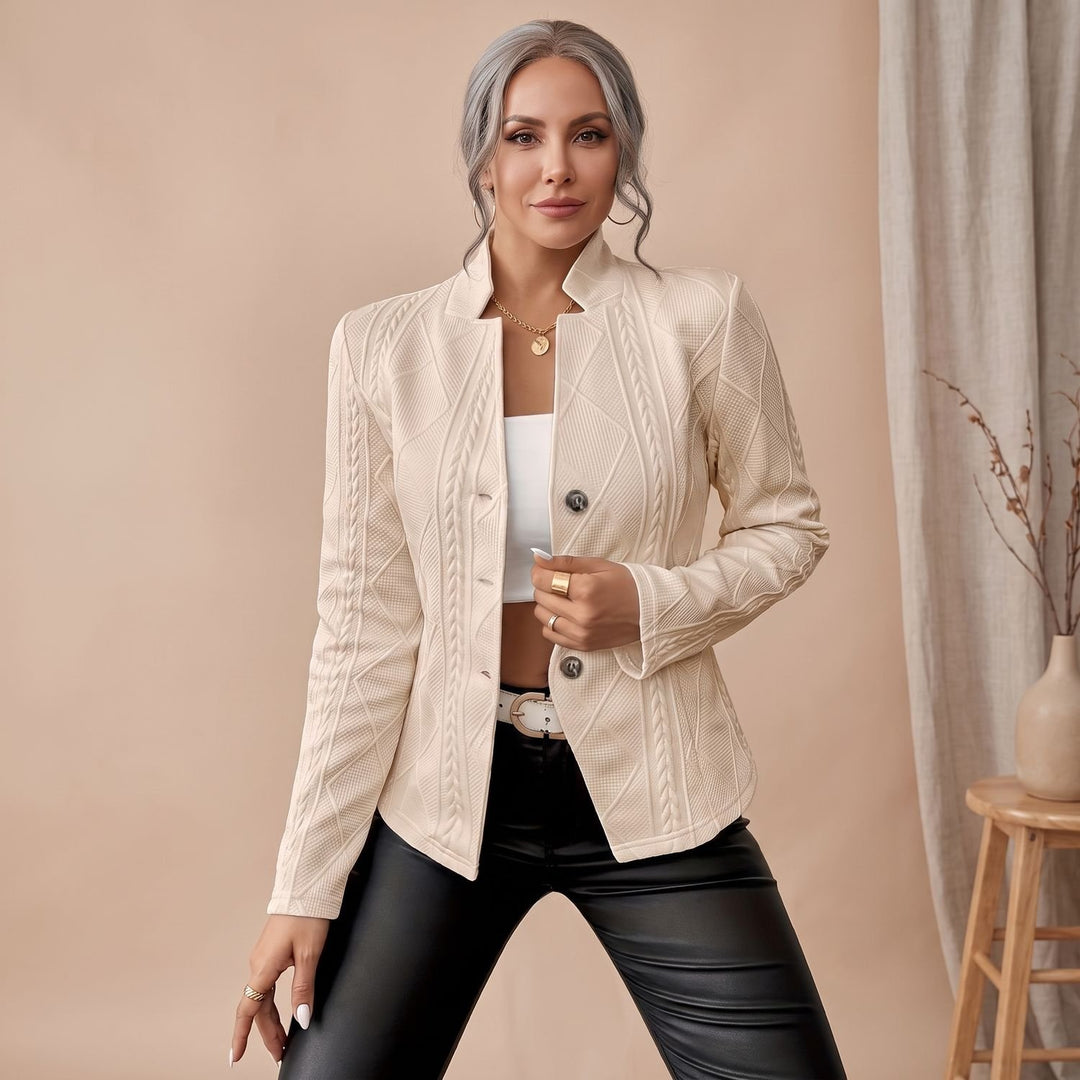 Women's Cable-Knit Mock-Neck Long-Sleeve Fitted Sweater, Gray - Beige