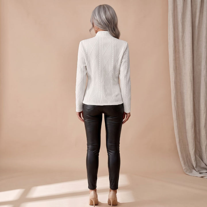 Women's Cable-Knit Mock-Neck Long-Sleeve Fitted Sweater, Gray