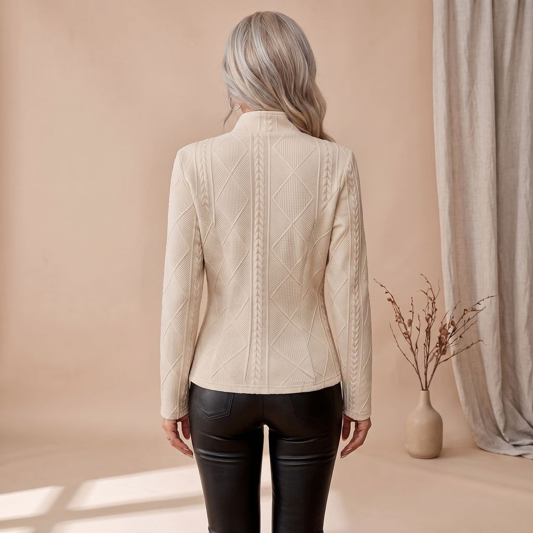Women's Cable-Knit Mock-Neck Long-Sleeve Fitted Sweater, Gray