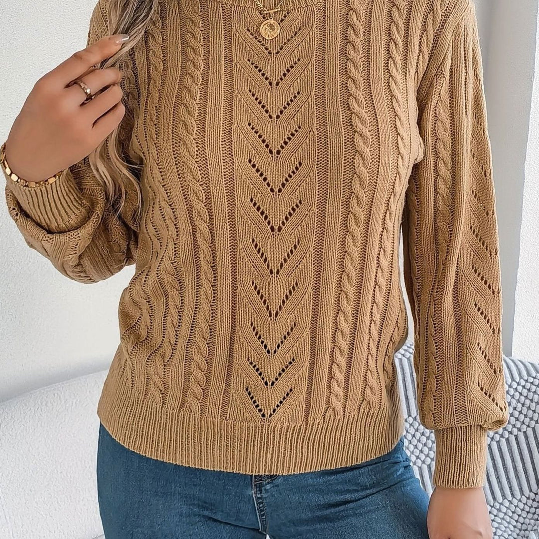 Women's Cable-Knit Openwork Relaxed Crewneck Sweater - Khaki