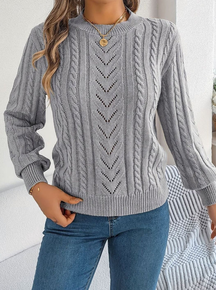 Women's Cable-Knit Openwork Relaxed Crewneck Sweater