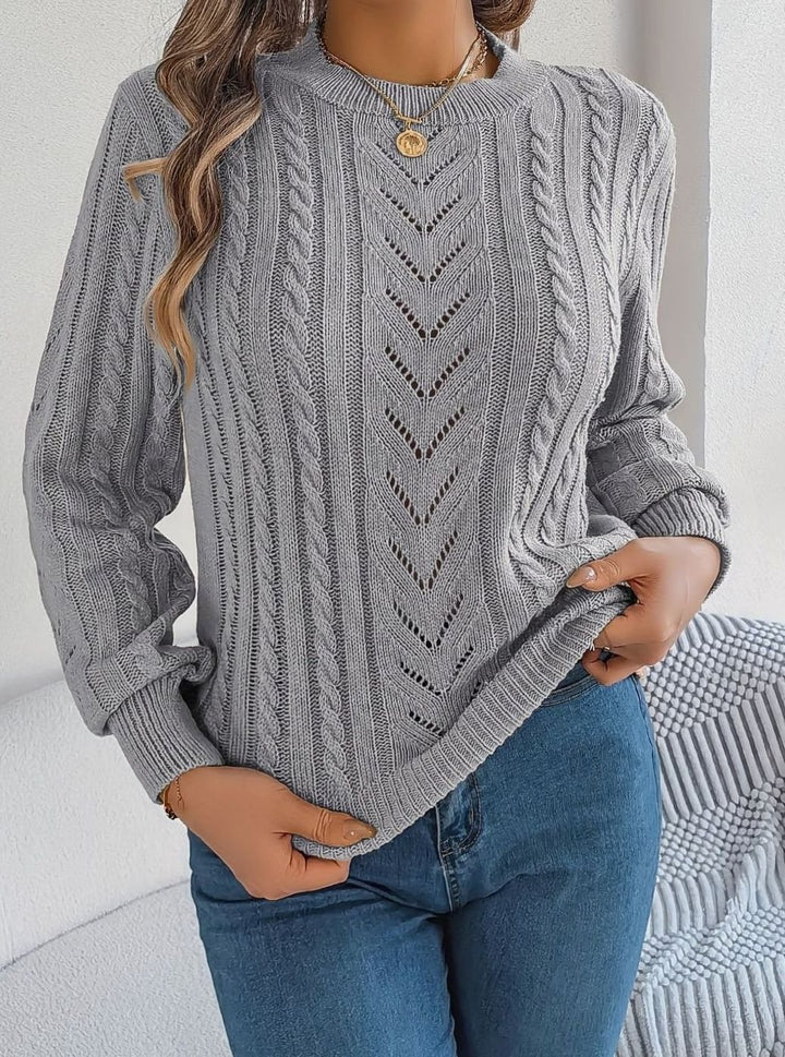 Women's Cable-Knit Openwork Relaxed Crewneck Sweater