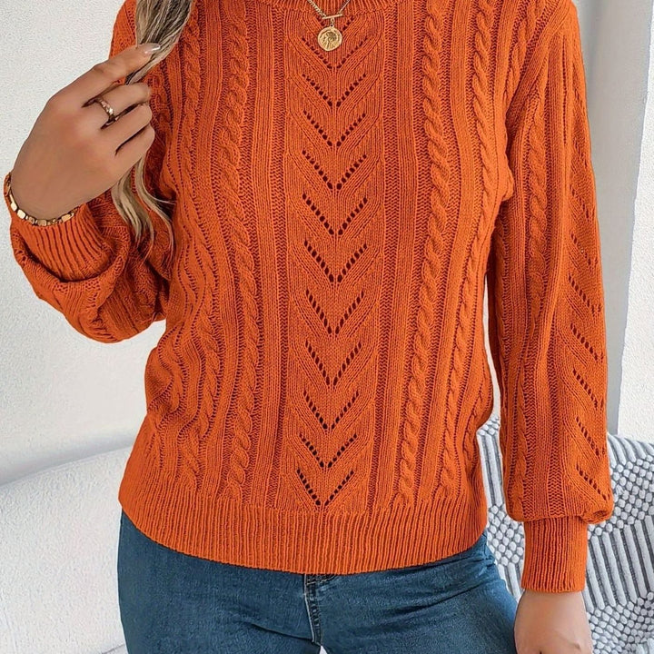 Women's Cable-Knit Openwork Relaxed Crewneck Sweater - Orange-Red