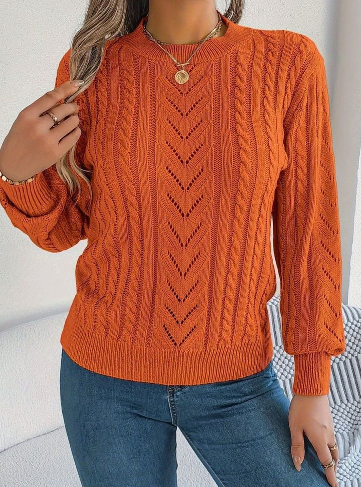 Women's Cable-Knit Openwork Relaxed Crewneck Sweater