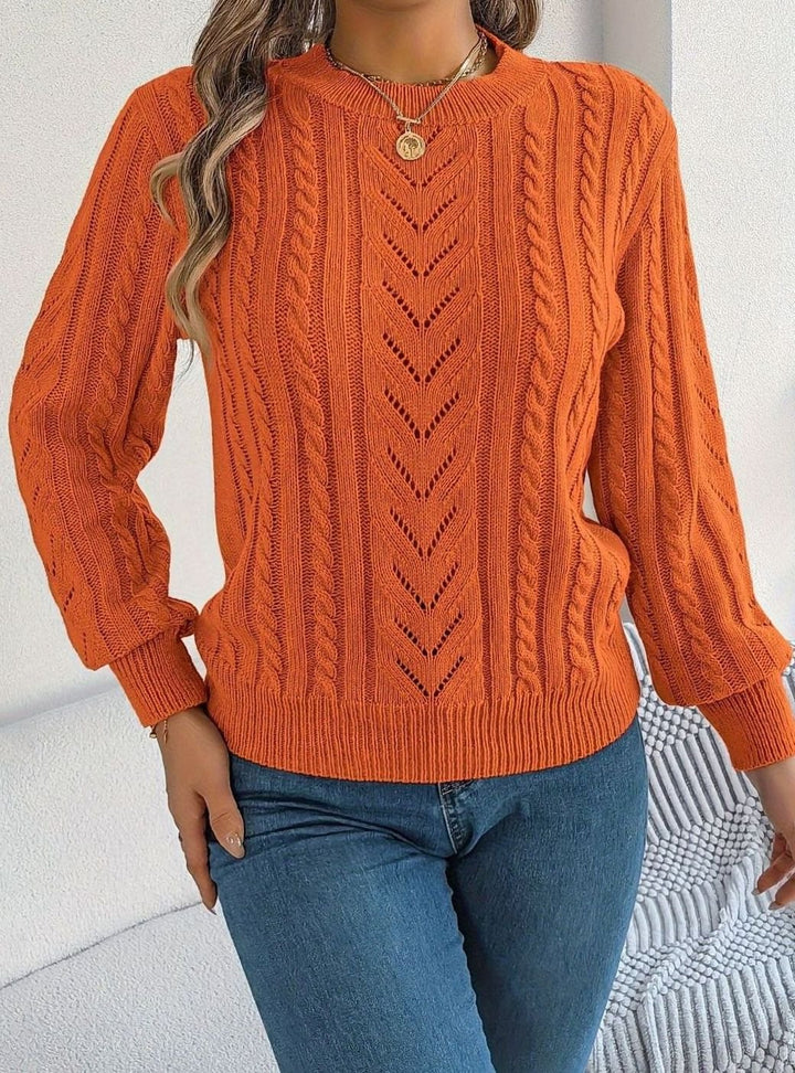 Women's Cable-Knit Openwork Relaxed Crewneck Sweater