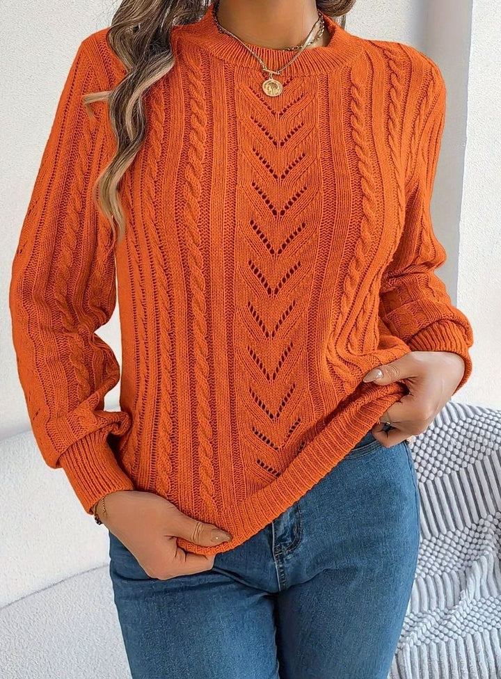 Women's Cable-Knit Openwork Relaxed Crewneck Sweater