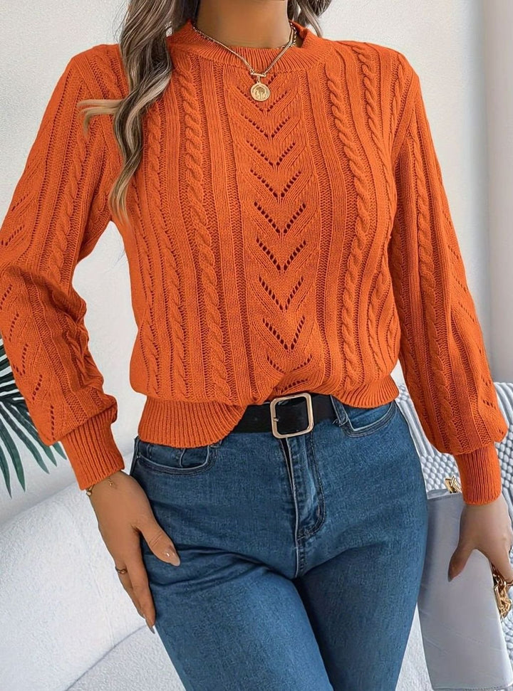 Women's Cable-Knit Openwork Relaxed Crewneck Sweater