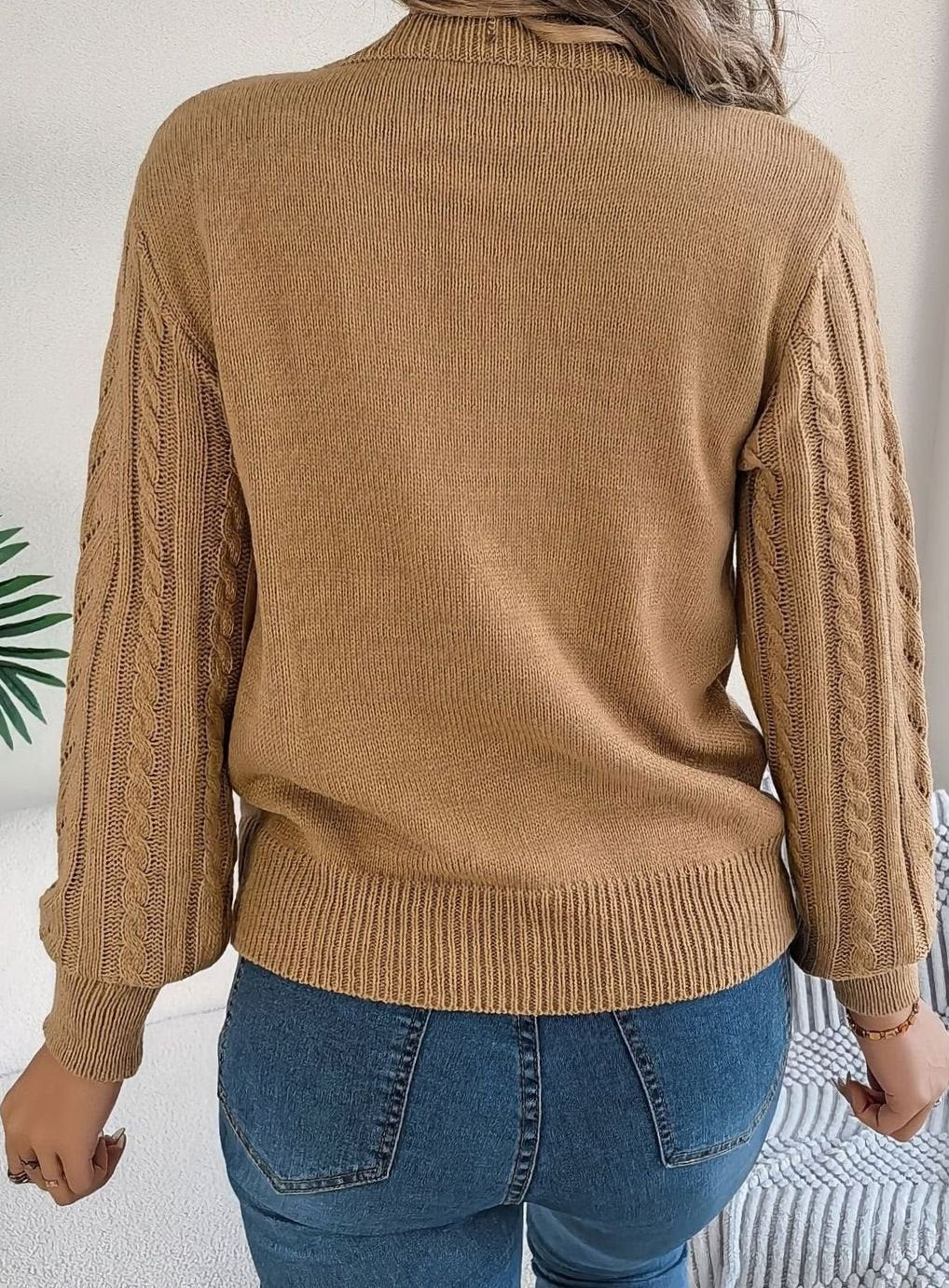 Women's Cable-Knit Openwork Relaxed Crewneck Sweater