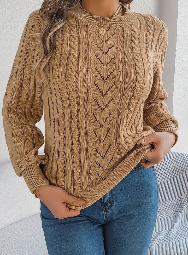 Women's Cable-Knit Openwork Relaxed Crewneck Sweater