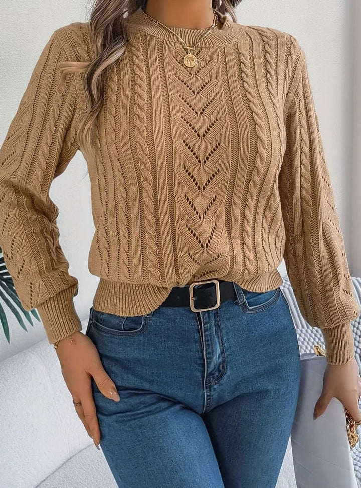 Women's Cable-Knit Openwork Relaxed Crewneck Sweater
